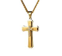Classic Cross Necklace for Men Silver Black Gold Stainless Steel Christ Cross Crucifix Pendant Necklace Religious Jewelry Gift Box Chain 21.6 Inches, Standard, Stainless Steel, Cubic Zirconia