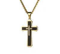 Classic Cross Necklace for Men Silver Black Gold Stainless Steel Christ Cross Crucifix Pendant Necklace Religious Jewelry Gift Box Chain 21.6 Inches, Standard, Stainless Steel, Cubic Zirconia