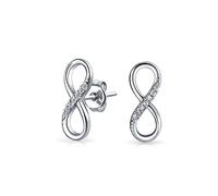 Classic Cubic Zirconia Eternity CZ Accent Pave Romantic Love Knot Symbol Eternity Infinity Stud Earrings For Women Teens Girlfriend .925 Sterling Silver