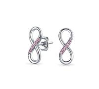Classic Cubic Zirconia Eternity Pink CZ Accent Pave Romantic Love Knot Symbol Eternity Infinity Stud Earrings For Women Teens Girlfriend .925 Sterling Silver