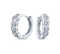 Classic Dainty Round AAA Cubic Zirconia Bezel Set Solitaire Clear CZ'S Small Hoop Huggie Earrings For Women Teens .925 Sterling Silver