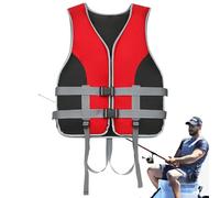 Classic Design Adult Swim Vest, Oxford Cloth Swimming Jacket, with Whistle Swim Equipment, Sturdy Safety Boat Vest 51x38x7.5cm for Boat Travel, Kayak Sports, Red Black Color