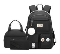 Classic Diamond School Backpack for Girls with Lunch Box Cute Backpacks for Girls Backpack Bookbag Backpacks for Teens, Black, L, Anime