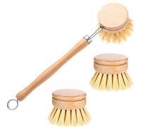 Classic Dish Washing Brush Natural Scrub Brush with 2 Pieces Beechwood Replacement Brush Heads Replacement Brush Refill for Kitchen Room Cleaning Supplies