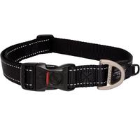 Classic Dog Collar - Black. Adjustable, Reflective, Snap Buckle, D Ring. 3 Sizes