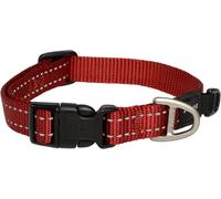 Classic Dog Collar - Red. Adjustable, Reflective, Snap Buckle, D Ring. 2 Sizes.
