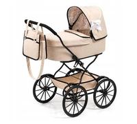 Bayer Design 14375AA Doll's pram nostalgic, doll stroller classic, with integrated basket, bag, Beige