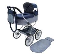 Bayer Design 14381AA Doll's pram nostalgic, doll stroller classic, with integrated basket, bag, Blue