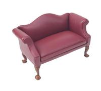 Classic Dollhouse Sofa with Footstool, 1 12 Miniature Double Sofa, Red Leather Upholstery, Red