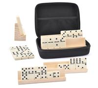 Classic Domino Set - Portable Game Case, Easy Carry Kit, Retro Tile Pack | Sturdy Storage Bag Lightweight Compact Build, Engraved Number Tiles Edge for Travel, Friends, Family Events