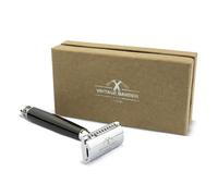 Classic Double Edge Safety Razor | Chrome and Black Handle | Traditional Wet Shaving Elegant Style | Eco-friendly | VINTAGE BARBER LONDON