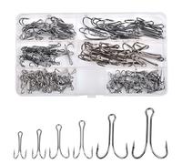 Classic Double Fishing Hooks Kit, 140pcs Open Shank Frog Hooks Barbed Small Fly Tying Fishing Hook 3X Strong High Carbon Steel Fishhooks for Saltwater Freshwater(140PCS/BOX)