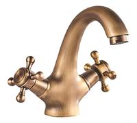 Classic Double Handle Basin Faucet, Swiveling Spout, Temperature Adjustable, Brass, Suitable For Kitchen And Bathroom Sinkss, Vintage Basin Faucet(Bronze)