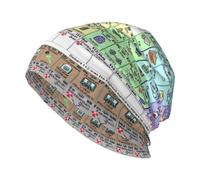 Classic Double Layer Knit Periodic Table of Elements Print Beanie Hat Warm Thick Winter Hats, Men Women Ski Hats for Adult Black