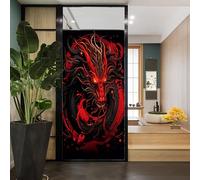 Classic Dragon Window Privacy Film Mythological Animals Fire Red Creature Stained Glass Window Coverings Static Cling Window Film for Home Office Stores 17.7Wx23.6L inch