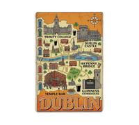 Classic Dublin Tourist Map Signage Trinity College Liffey Travel Metal Tin Sign