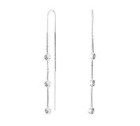Classic Elegance Simple Minimalist Long Thin Linear 3 Station Long Cubic Zirconia CZ Threader Earrings For Women Teens .925 Sterling Silver U Hook Stabilizer Wire Hook