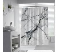 Classic Elegance Style Waterproof Fabric Shower Curtain Set with Hooks Marble Texture Bathroom Curtains Quick Dry White and Black 200 x 200 cm