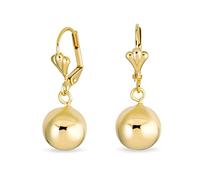 Classic Elegant Simple Round Light Weight Dangle Lever Back Drop Ball Earrings For Women Polished Yellow Gold Plated Brass 10MM