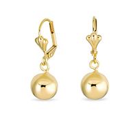 Classic Elegant Simple Round Light Weight Dangle Lever Back Drop Ball Earrings For Women Polished Yellow Gold Plated Brass 8MM