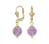 Classic Elegant Simple Round Purple Amethyst Dangle Lever Back Drop Ball Earrings For Women Polished Yellow Gold Plated Brass 8MM