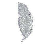 Classic Elegant Traditional Vintage Style Large Micro Pave CZ Fan Feather Leaf Brooch Pin & Pendant 2 in 1 For Women Rhodium Silver Plated Brass