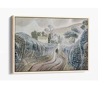 Classic Eric Ravilious Wet Afternoon Canvas Floater Frame Print Picture Art - Light Oak Frame 36 inch wide x 24 inch high
