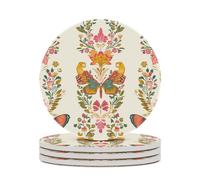 Classic Ethnic Floral Butterfly Round Ceramic Coasters Non-Slip Cork Base Drinks Holder Craft 4PCS