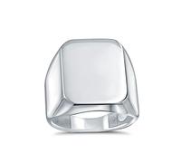 Classic Executive Geometric Customize Engrave Simple Large Rectangle Personalize Initial Monogram Signet Ring For Men Polished Shine .925 Sterling Silver