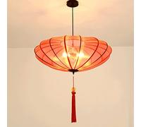Classic Fabric Shade Lantern Pendant Light Antique Chinese Iron Art lamp Stand Ceiling Hanging Light Fixture E27 3- Light Chandelier Suitable for Living Room Dining Room