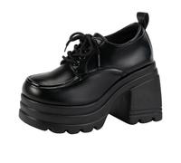 Classic Fashion Lolita Shoes for Women Mary Jane Lace Up Loafers Girls Students JK Uniform High Heels Platform Shoes Cosplay Female Shoes, black, 9 UK