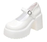 Classic Fashion New Chunky Platform Mary Jane Shoes Women Patent Leather High Heels Pumps Woman Sweet Thick Heel Party Shoes Female Beige