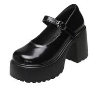 Classic Fashion New Chunky Platform Mary Jane Shoes Women Patent Leather High Heels Pumps Woman Sweet Thick Heel Party Shoes Female Black