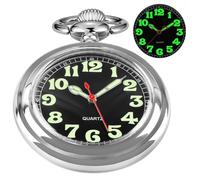 Classic Fashion Uncovered Men's Quartz Pocket Watch, Pocket Watches Quartz Movement with Chain for Men, CFJ02-Sliver