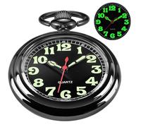 Classic Fashion Uncovered Men's Quartz Pocket Watch, Pocket Watches Quartz Movement with Chain for Men, CFJ01-Black