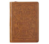 Classic Faux Leather Journal for I Know the Plans Jeremiah 29:11 Bible Verse Bible Verse Brown Inspirational Notebook, Lined Pages W/Scripture, Ribbon Marker, Zipper Closure