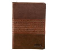 Classic Faux Leather Journal Strong and Courageous Joshua 1:57 Bible Verse, Brown Inspirational Notebook, Lined Pages W/Scripture, Ribbon Marker, Zipper Closure
