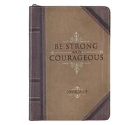 Classic Faux Leather Journal Strong and Courageous Joshua 1:9 Bible Verse Antiqued Brown Inspirational Notebook, Lined Pages W/Scripture, Ribbon Marker, Zipper Closure
