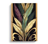 Classic Feathers Black, Peach, Green Canvas Print | Gallery Wrapped 30mm Frame Wall Art | 30x20 inches | Ready to Hang | Classic Still Life Picture | Living Room Bedroom Lounge Office