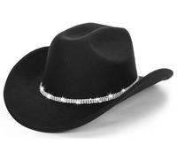 Classic Felt-Western-Cowboy-Cowgirl-Hats for Women-Men Fedora-Jazz-Hat with Band(Lagre), Black With Rhinestone, L