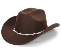 Classic Felt-Western-Cowboy-Cowgirl-Hats for Women-Men Fedora-Jazz-Hat with Band(Lagre), Coffee With Diamond, Large