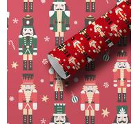 Classic Festival Black Red Creamy White Nutcracker Soldier With Scattered Stars Snowflakes On Vibrant Wine Red Deep Burgundy Christmas Wrapping Paper Set of 4 Sheets 70x50cm/ 28x20inch 1 Design for