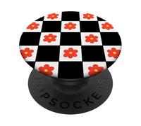 Classic Floral Checkered Checker Checkerboard Orange Flower PopSockets Adhesive PopGrip
