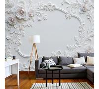 Classic Floral Photo Wallpaper with Vines - Baroque Relief Wallpaper, Wall Decor, Modern Wall Mural, White Non-woven Wallpaper for Living Room, Bedroom, Children's Room, Wall Decor, 200cm x 140cm