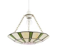 Classic Forest Green and Pink Floral Tiffany Stained Glass Ceiling Pendant Lamp Shade | 31cm x 6cm | Antique Chains Included by Happy Homewares