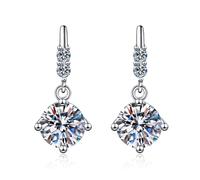 Classic four claw set D-color 1-carat moissanite earrings, 925 sterling silver women's pendant earrings, sparkling luster, suitable for women's gifts