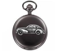Classic French car 203 Saloon ref179 Pewter Effect Design on a Polished Black case Men's Gift Quartz Pocket Watch fob