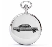 Classic French car 404 Saloon ref174 Pewter Effect Design on a Polished Silver case Men's Gift Quartz Pocket Watch fob
