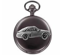 Classic French car Alpine A110 ref209 Pewter Effect Design on a Polished Black case Men's Gift Quartz Pocket Watch fob