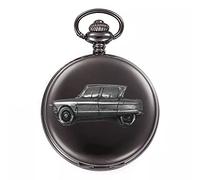 Classic French car Ami 6 ref42 Pewter Effect Design on a Polished Black case Men's Gift Quartz Pocket Watch fob
